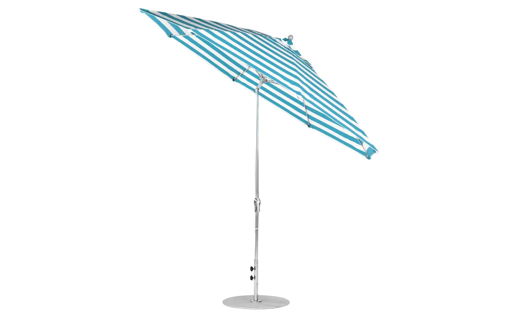 11-foot octagonal crank auto tilt essential fiberglass umbrella in white with black ribs and silver accents