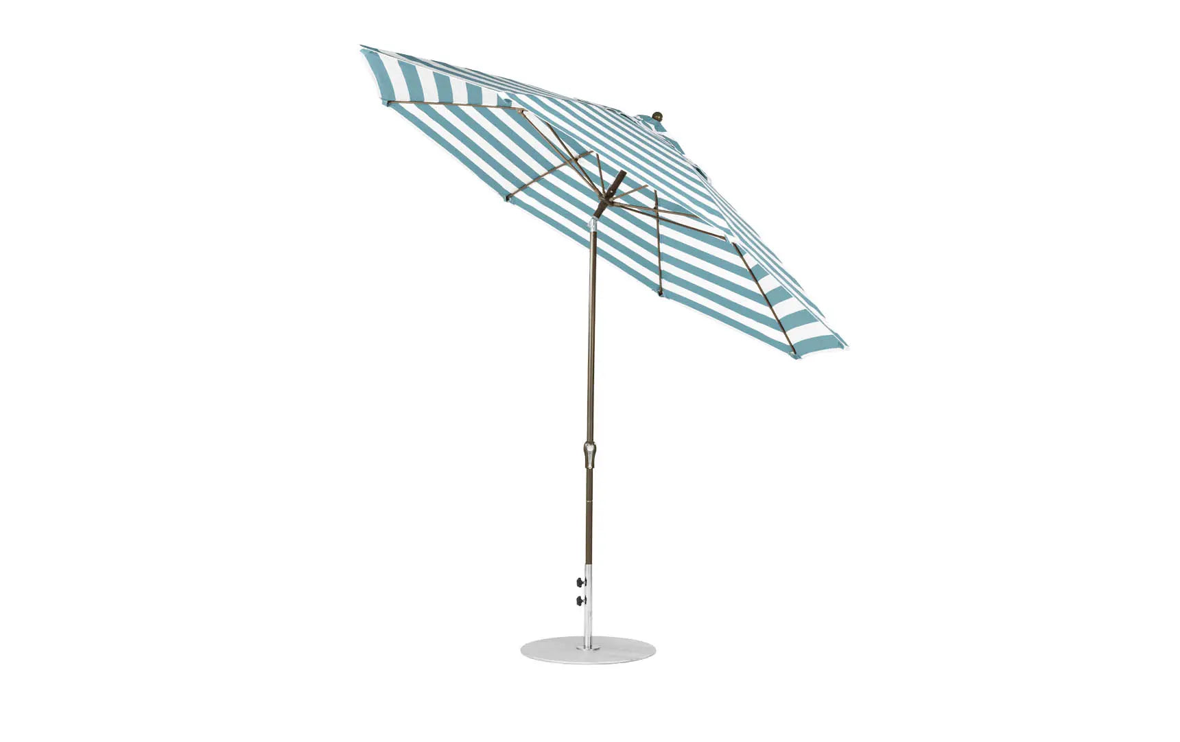11-foot octagon crank auto tilt essential fiberglass umbrella in white with black ribs and silver accents