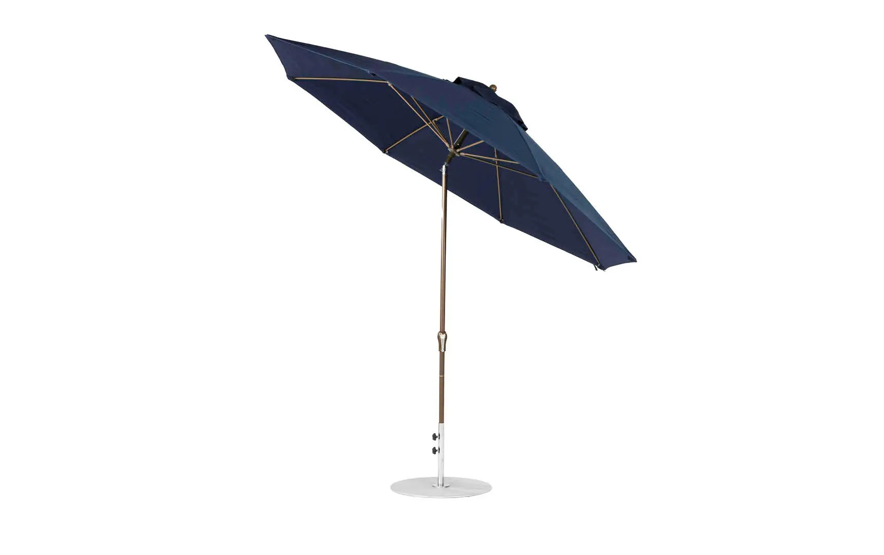 11-foot octagonal crank auto tilt essential fiberglass umbrella in white with black ribs and silver accents