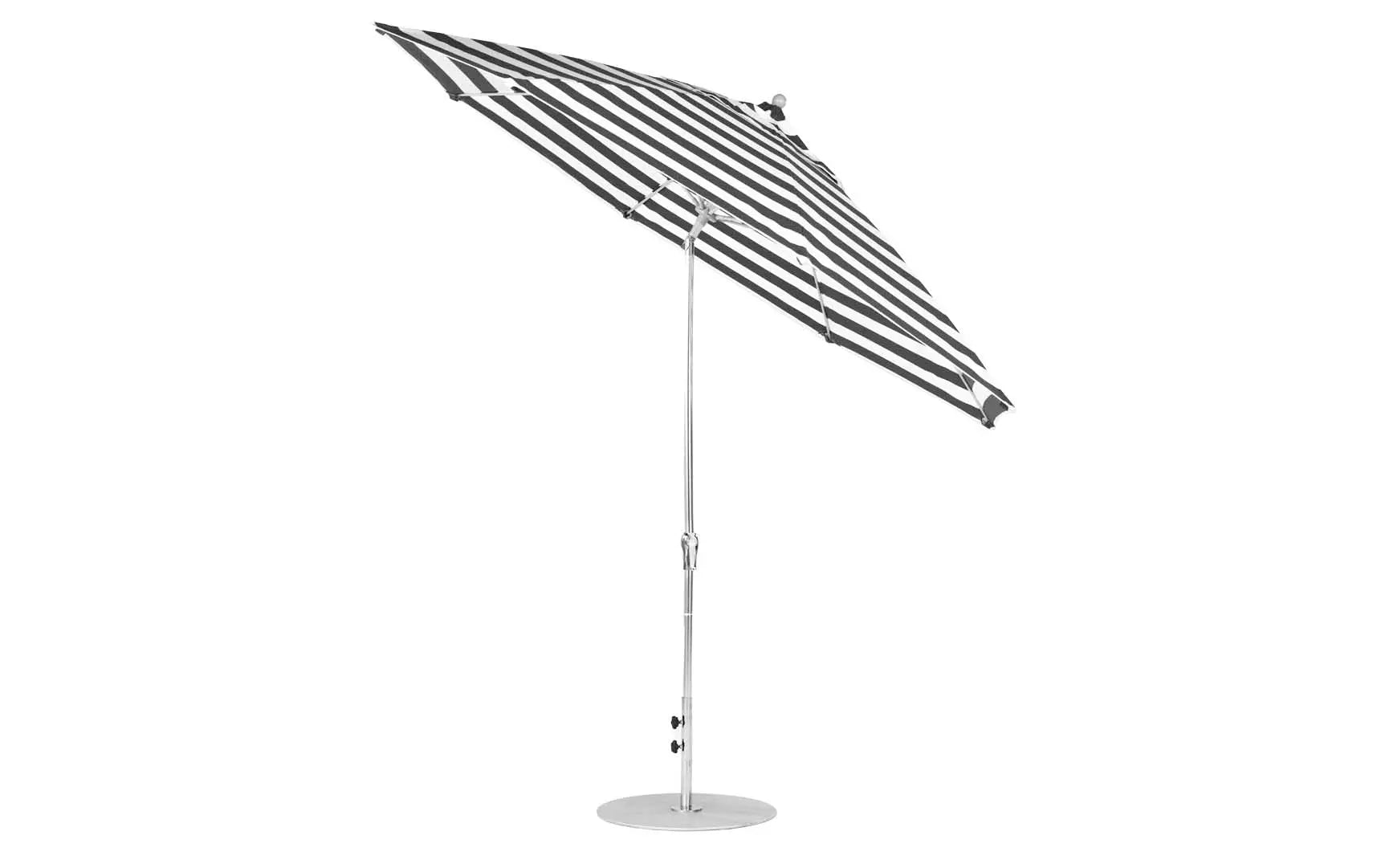 11-foot octagon crank auto tilt essential fiberglass umbrella in white with black ribs and silver accents