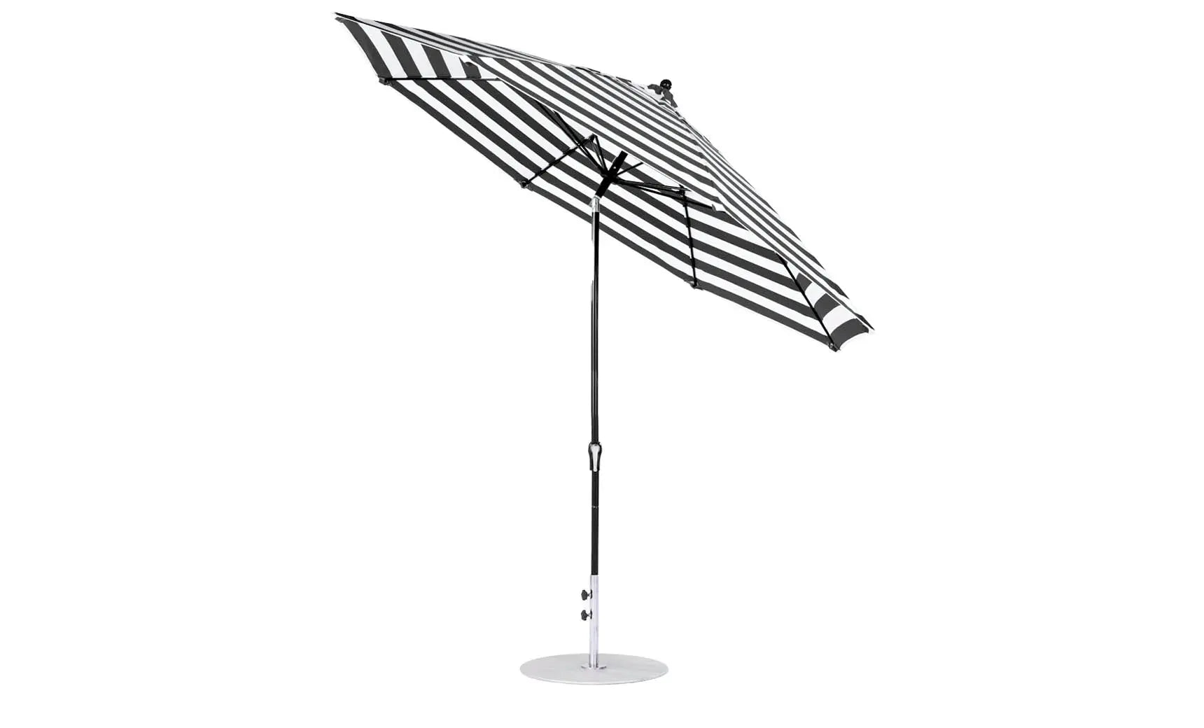 11-foot octagonal crank auto tilt essential fiberglass umbrella in white with black ribs and silver accents