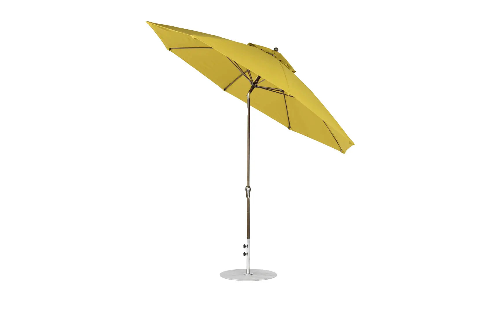 11-foot octagonal crank auto tilt essential fiberglass umbrella in white with black ribs and silver accents