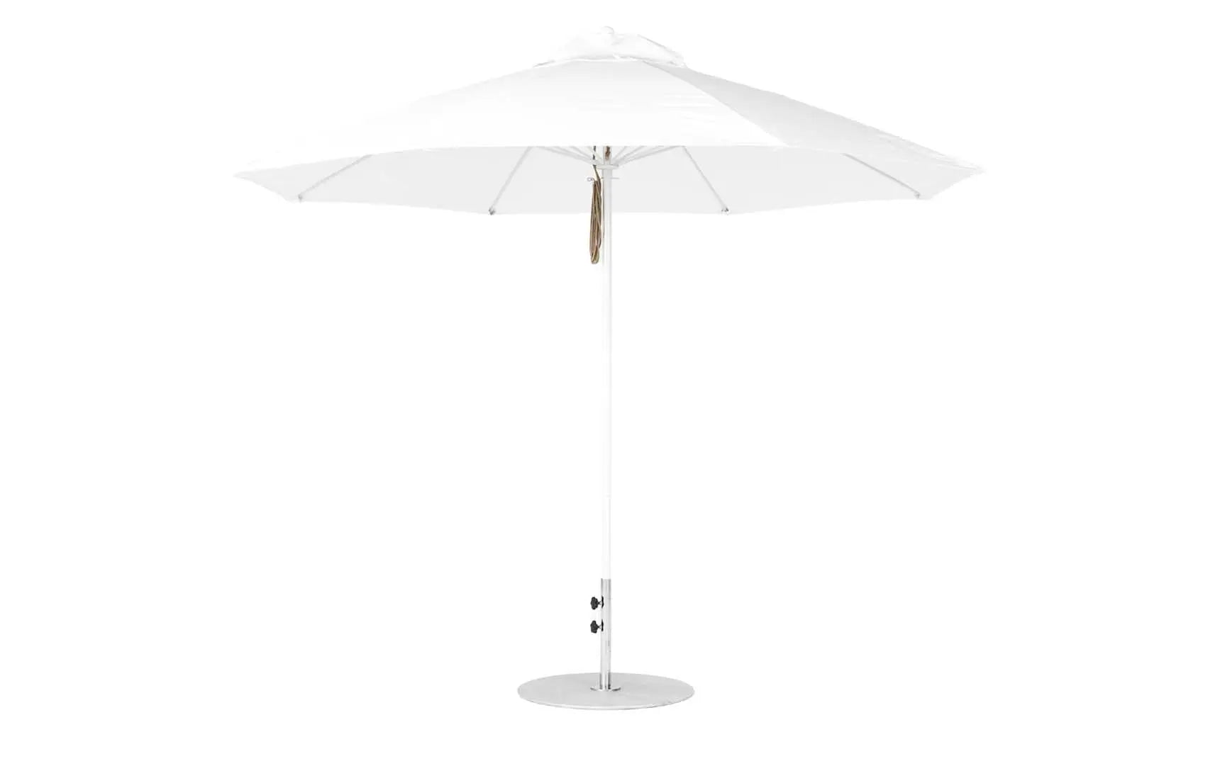 11-foot octagonal fiberglass umbrella with black canopy and silver poles