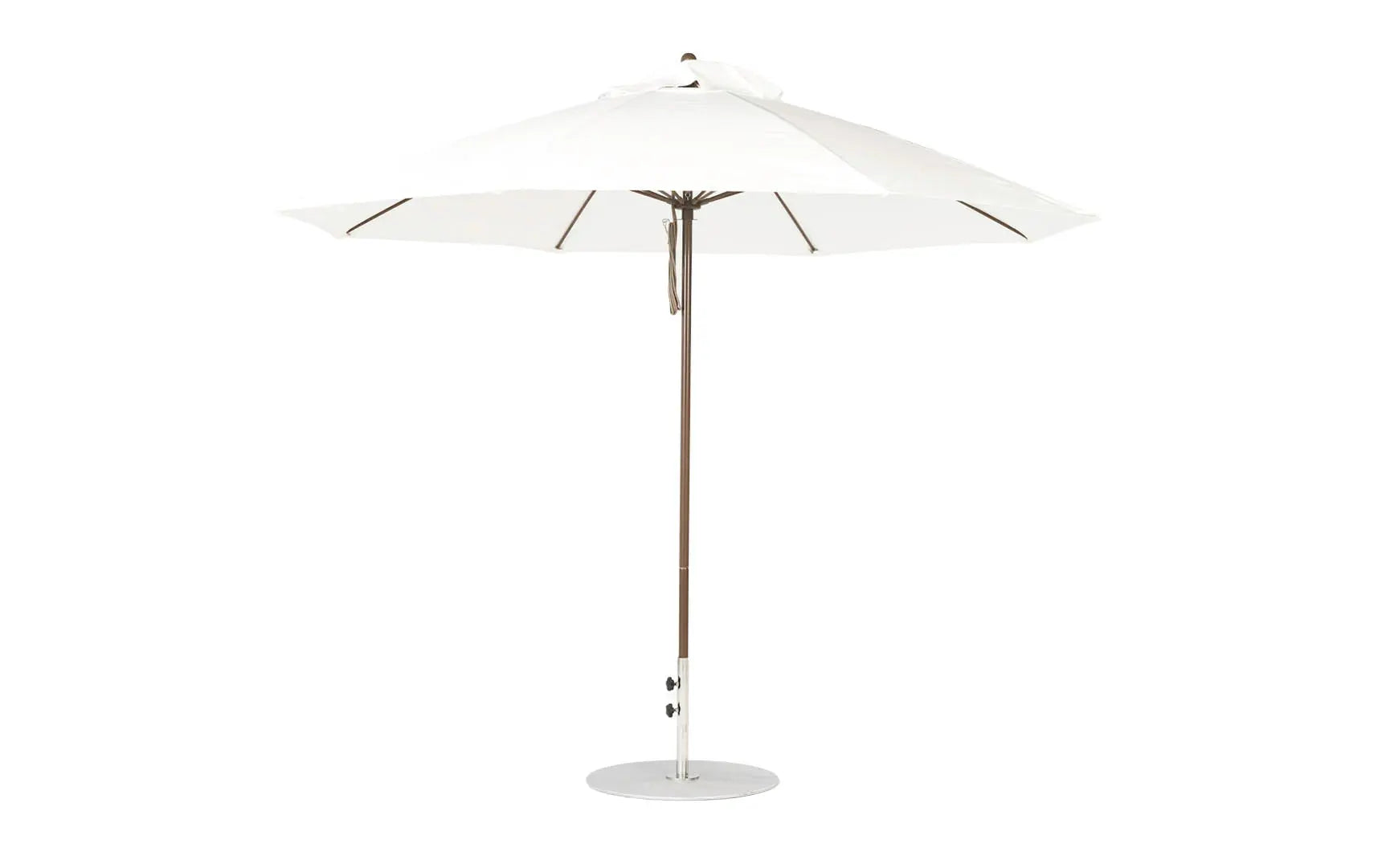 11-foot octagonal fiberglass umbrella with black canopy and silver ribs