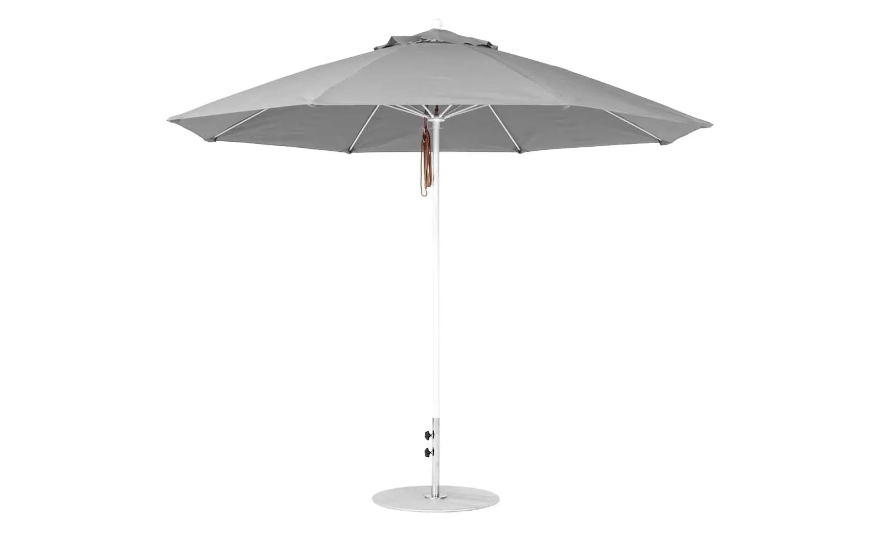 11-foot octagonal fiberglass umbrella with black canopy and silver poles