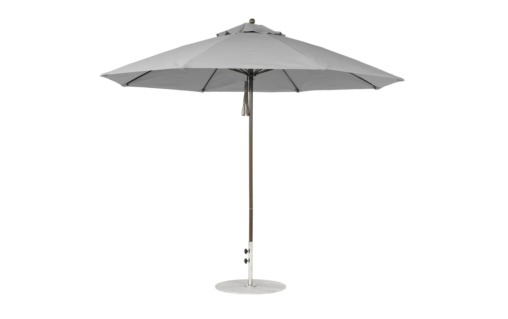 11-foot octagonal fiberglass umbrella with black canopy and silver poles
