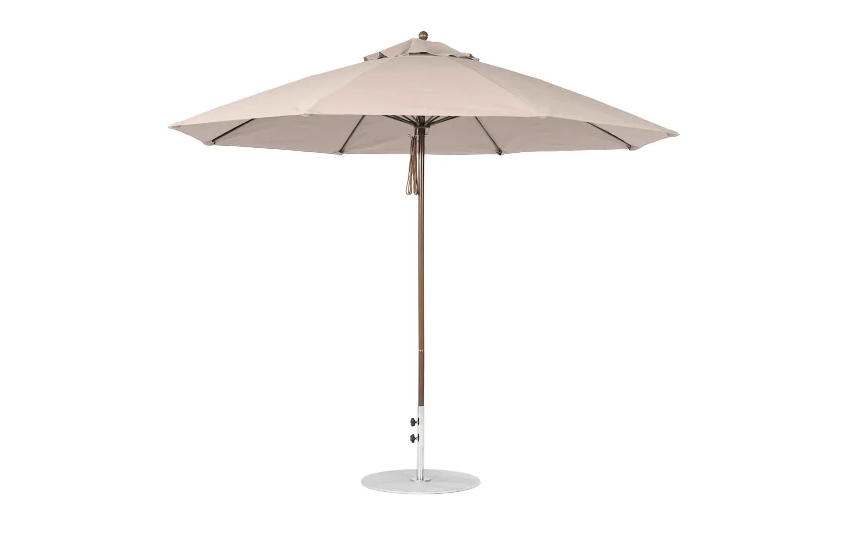 11-foot octagonal fiberglass umbrella with black canopy and silver poles