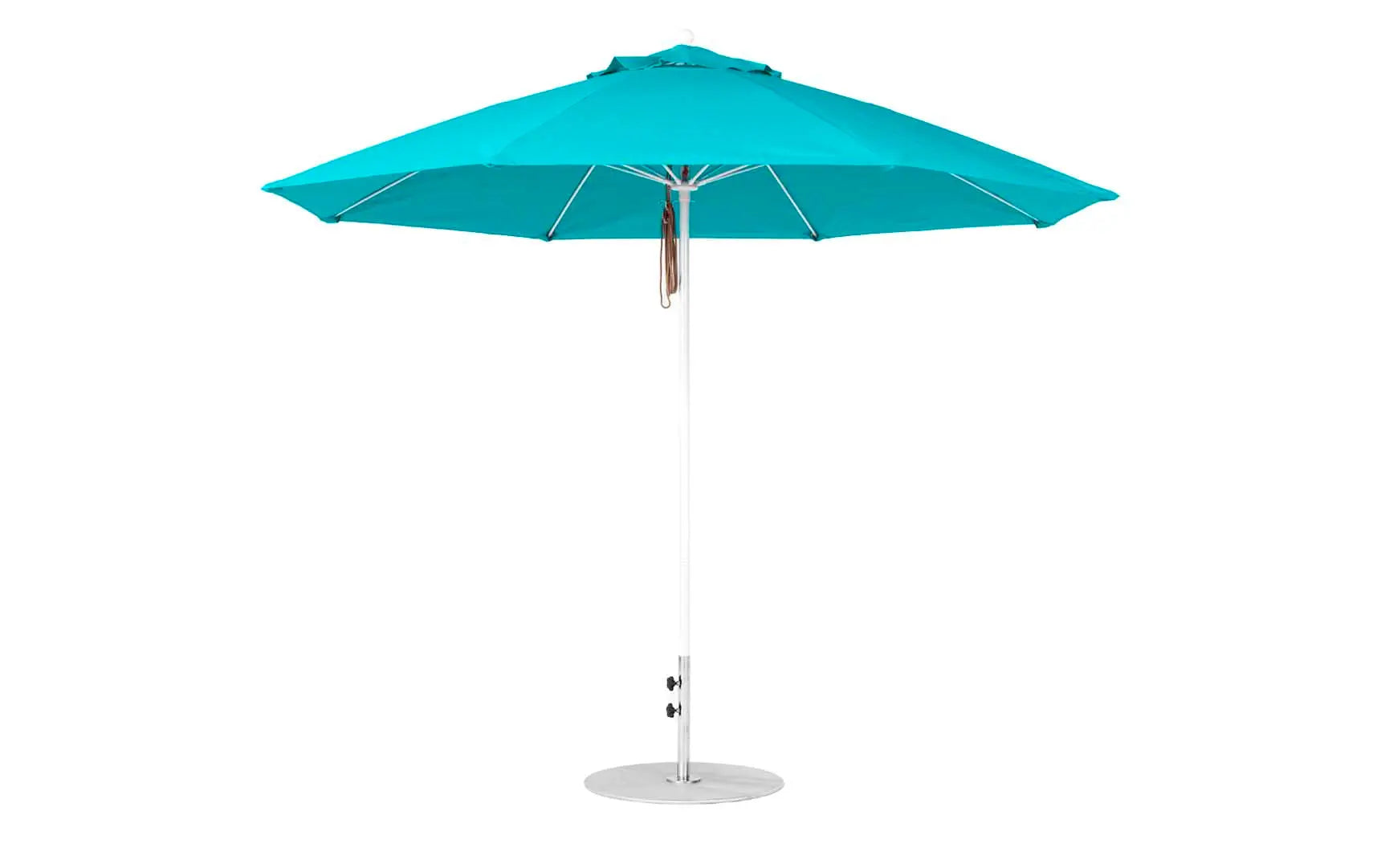 11-foot octagonal fiberglass umbrella with black canopy and silver poles
