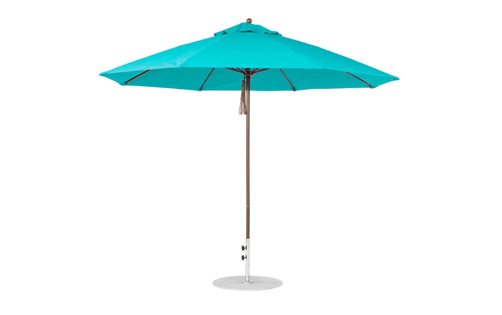 11-foot octagonal fiberglass umbrella with black canopy and silver ribs