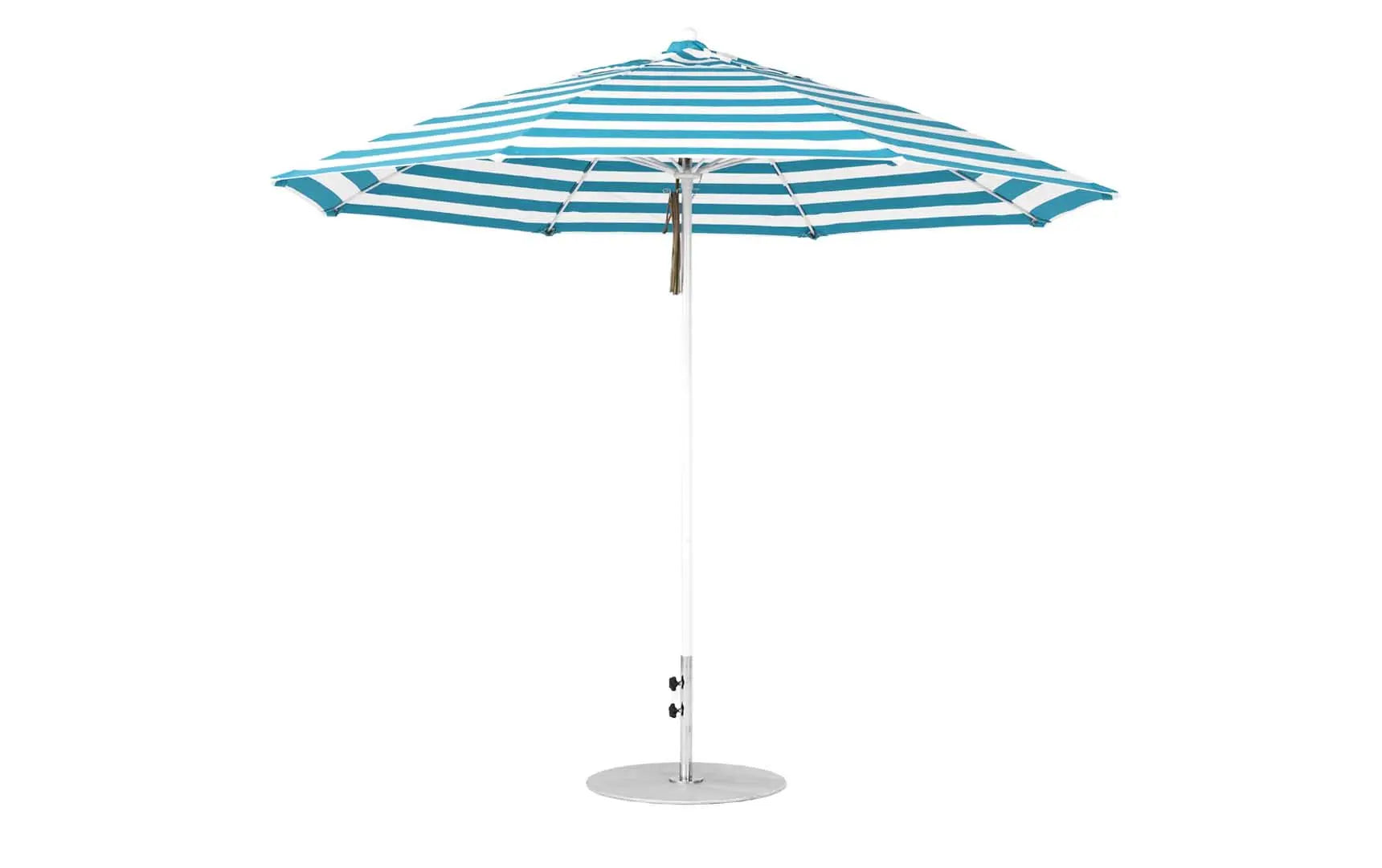 11-foot octagonal fiberglass umbrella with black canopy and silver poles