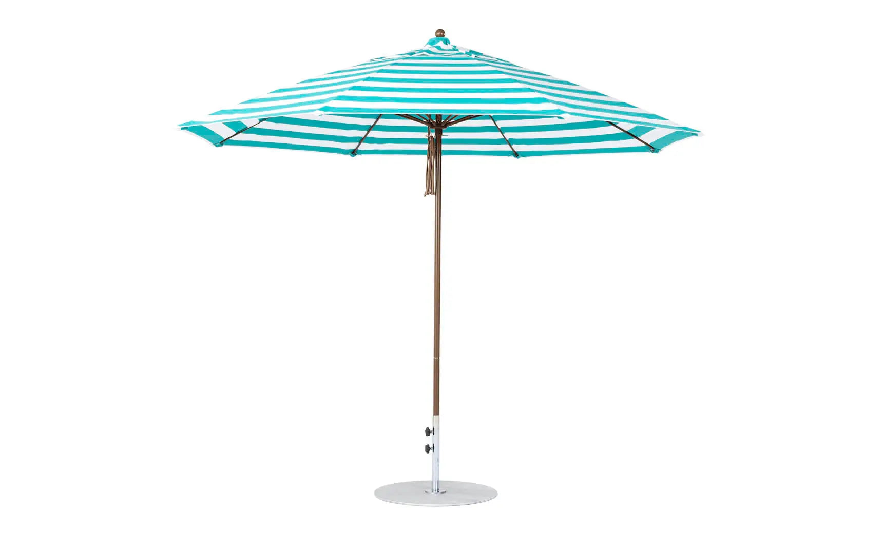 11-foot octagonal fiberglass umbrella with black canopy and silver poles