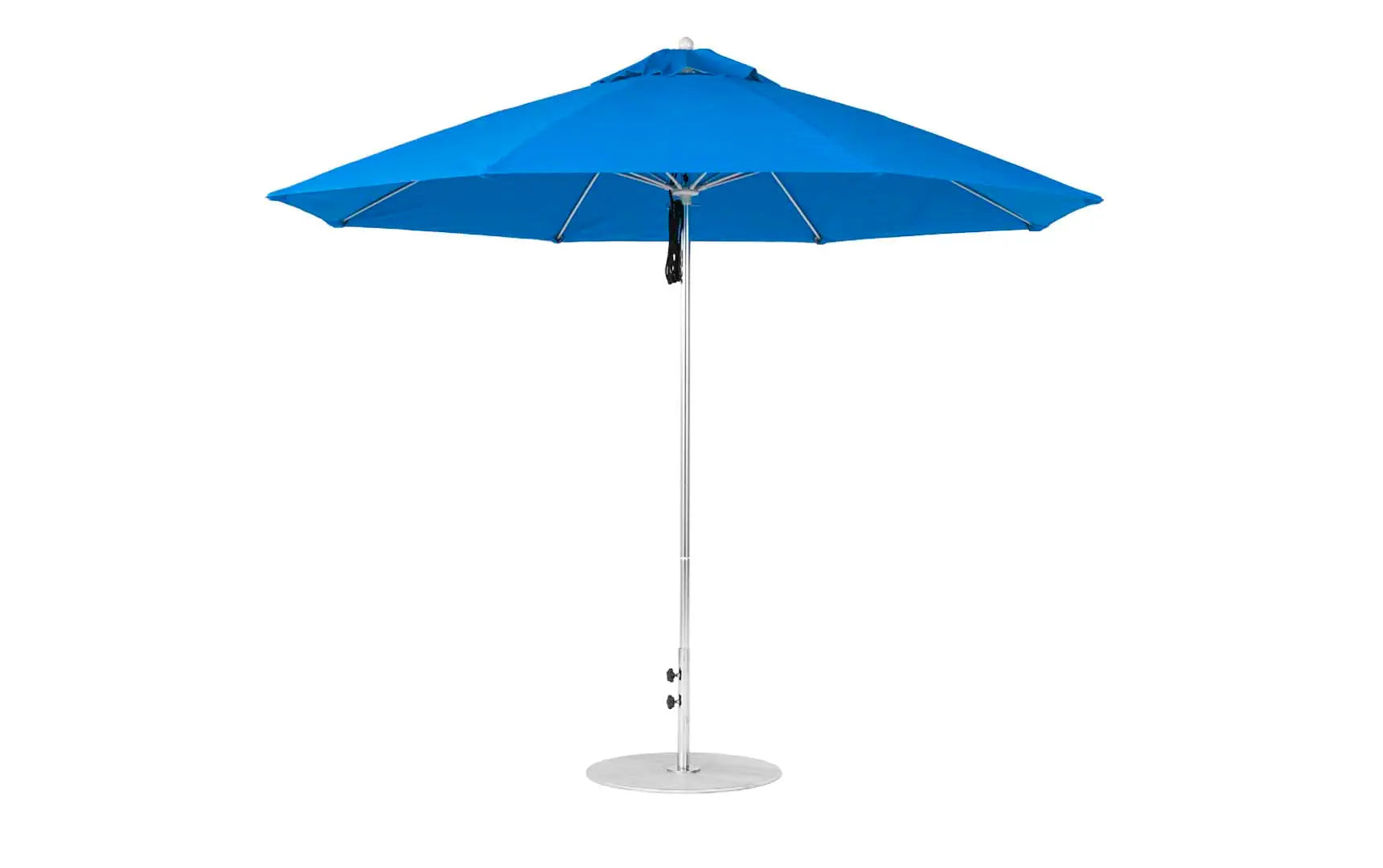 11-foot octagonal fiberglass umbrella with black canopy and silver poles