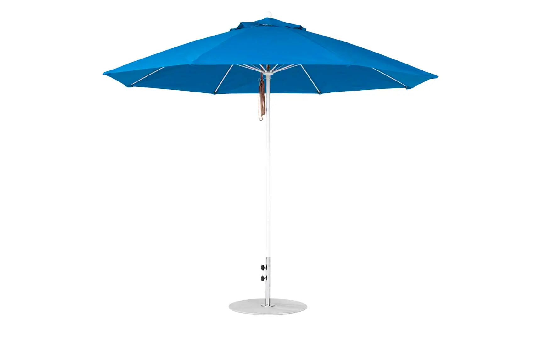 11-foot octagonal fiberglass umbrella with black canopy and silver poles