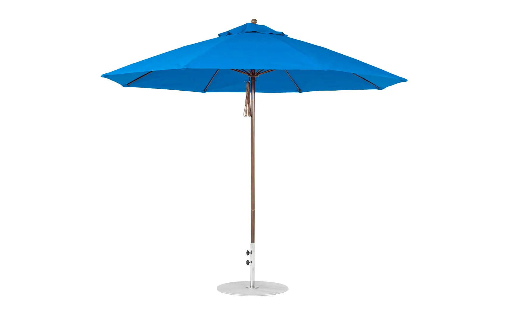 11-foot octagonal fiberglass umbrella with black canopy and silver poles