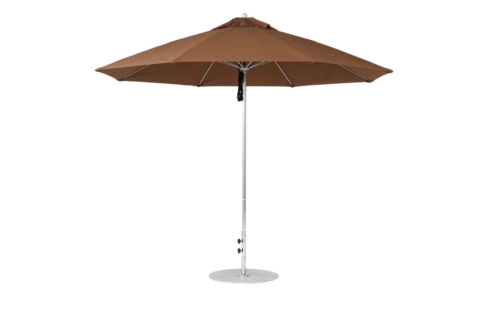 11-foot octagonal fiberglass umbrella with black canopy and silver poles