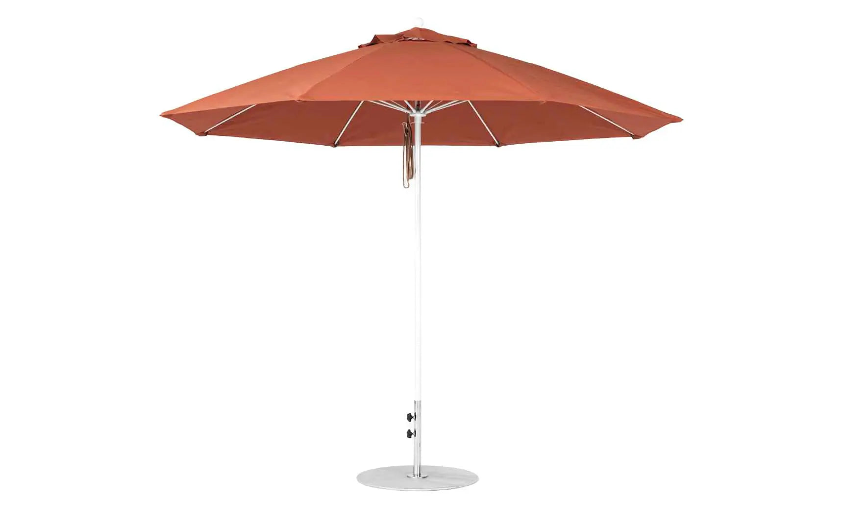 11-foot octagonal fiberglass umbrella with black canopy and silver poles