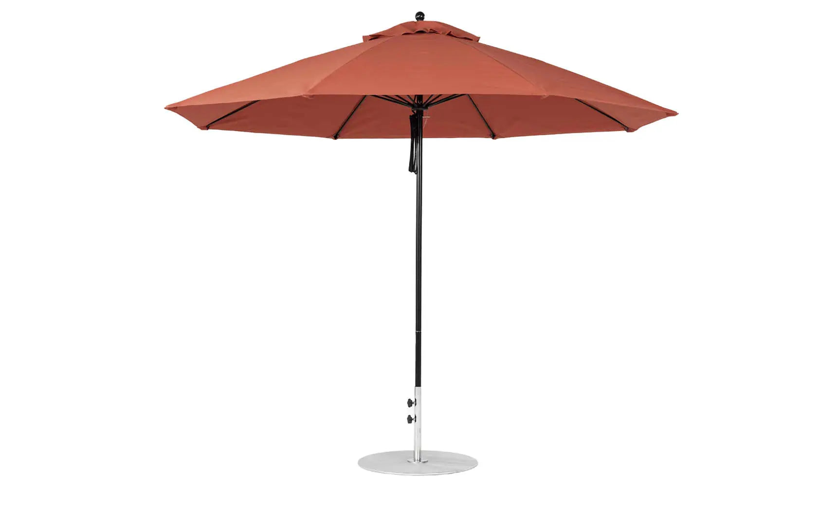 11-foot octagonal fiberglass umbrella with black canopy and silver ribs