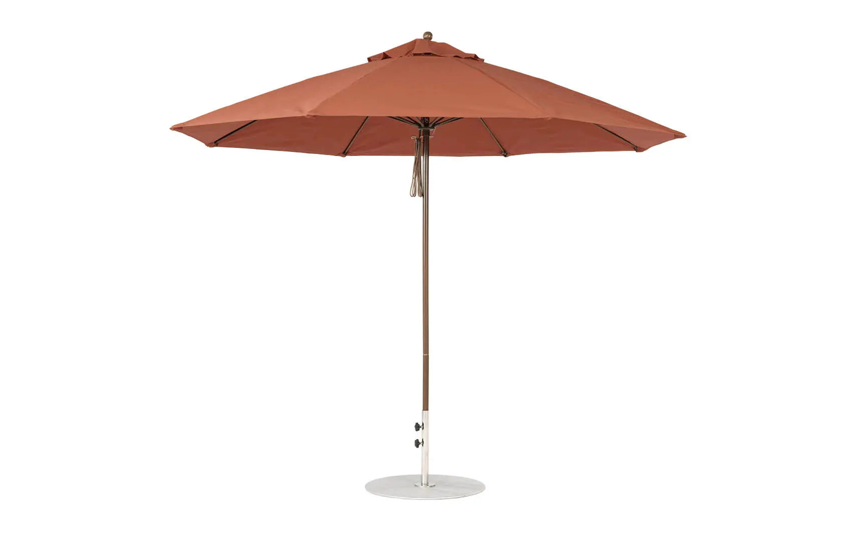 11-foot octagonal fiberglass umbrella with black canopy and silver poles
