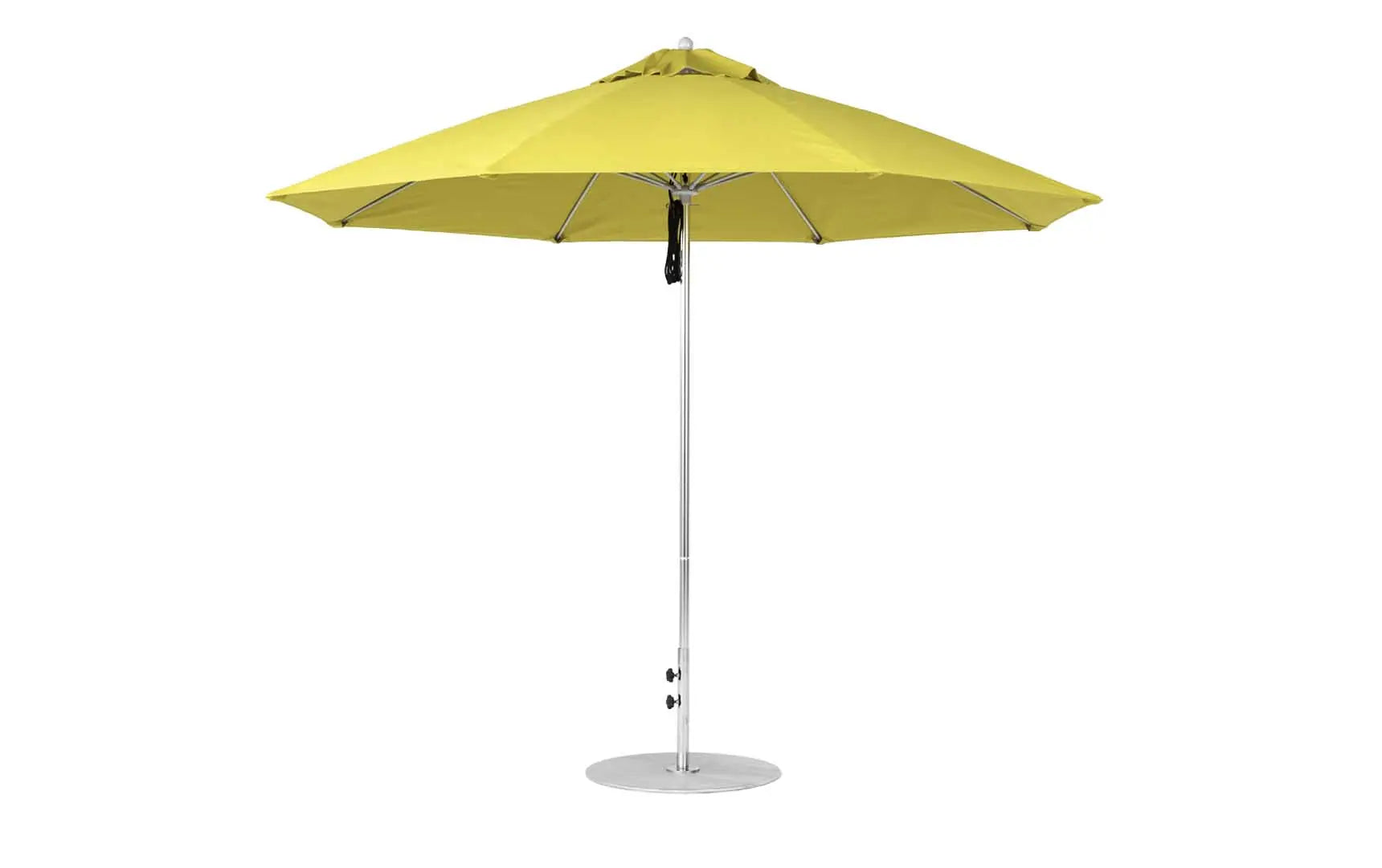 11-foot octagonal fiberglass umbrella with black canopy and silver poles