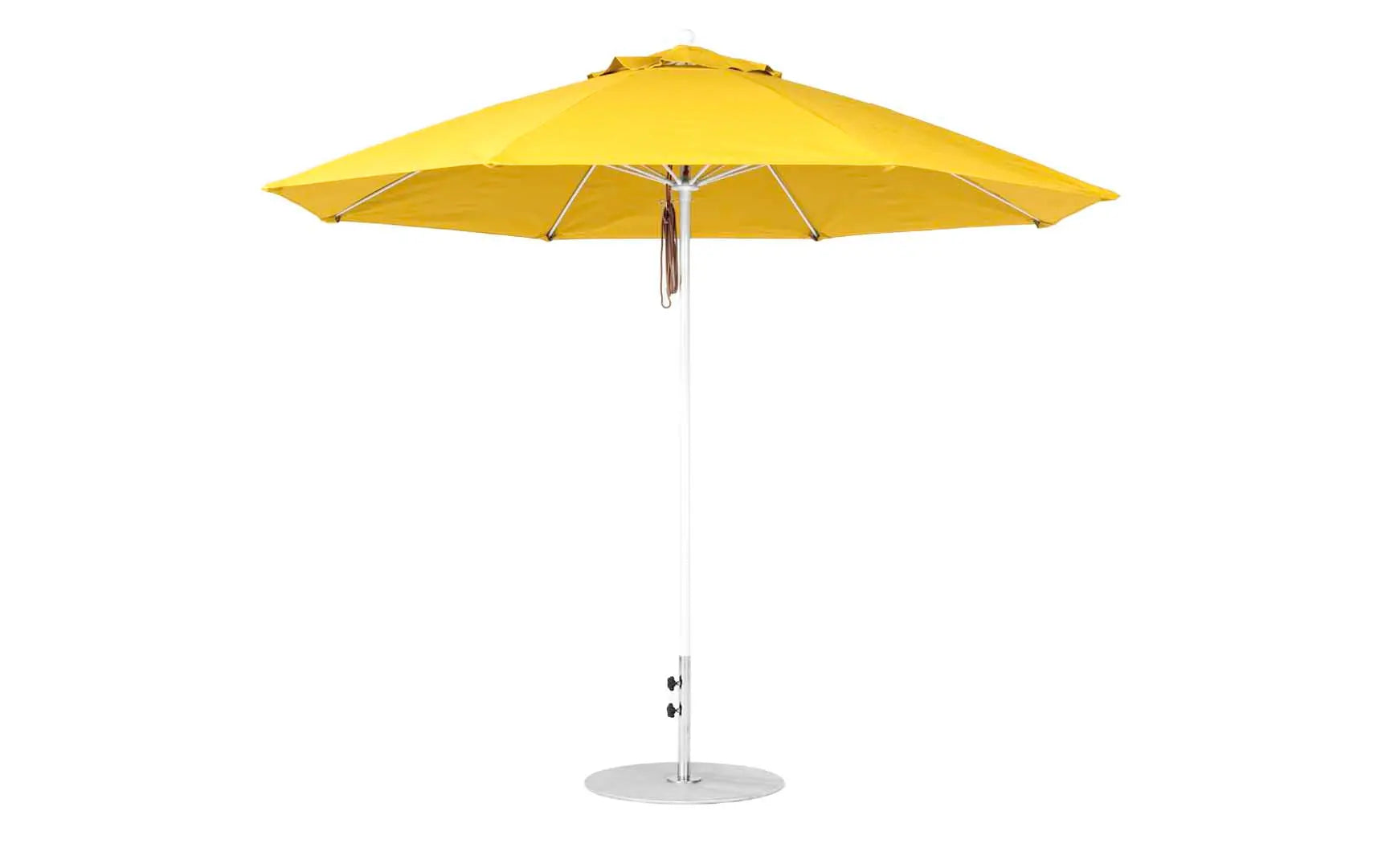 11-foot octagonal fiberglass umbrella with black canopy and silver poles