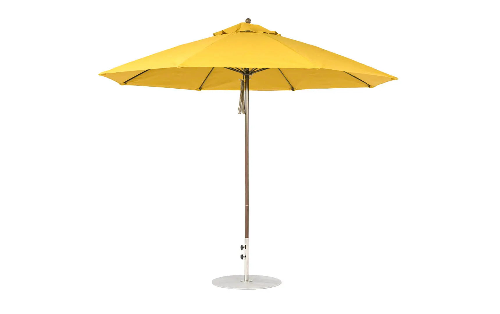 11-foot octagonal fiberglass umbrella with black canopy and silver poles