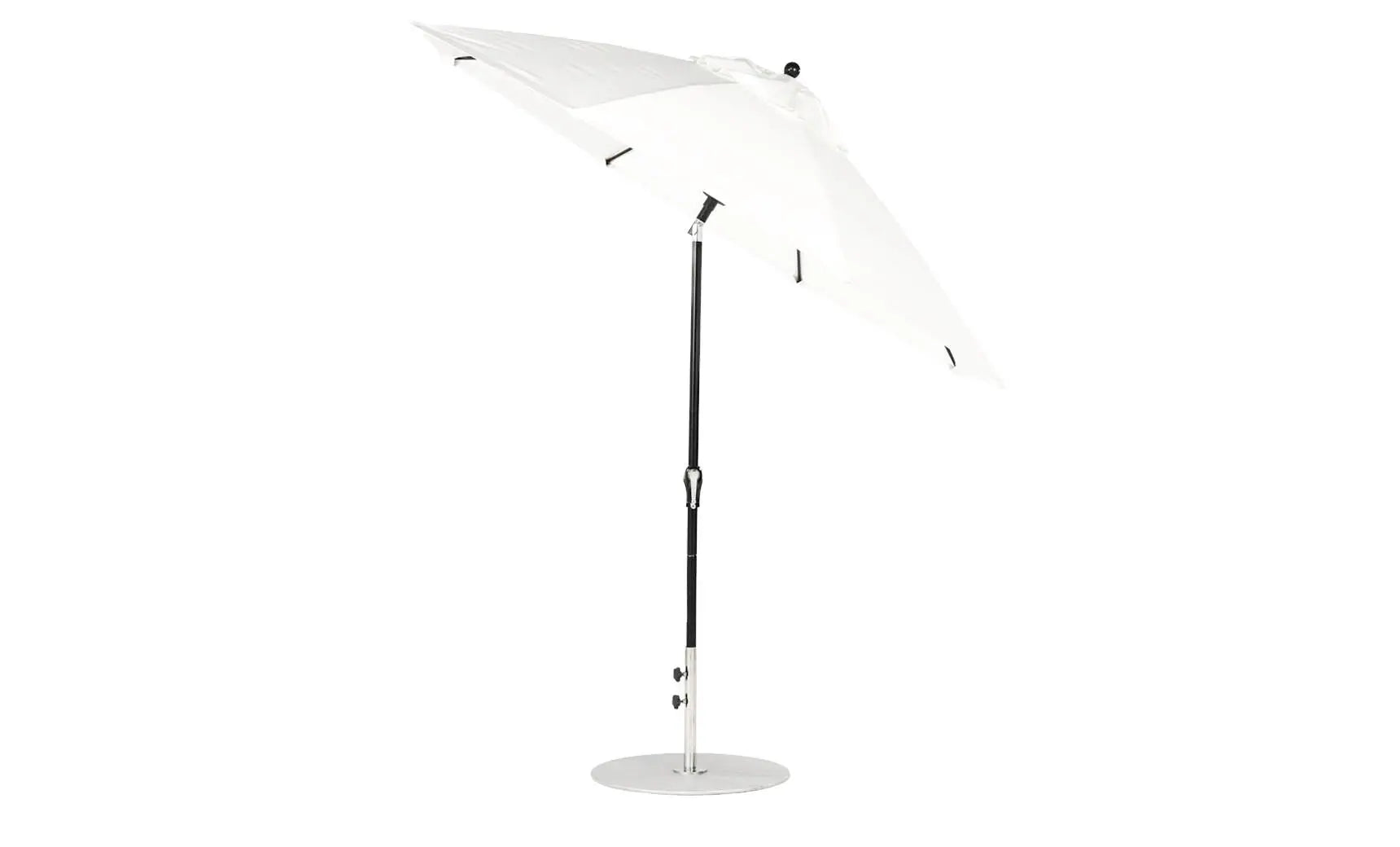 9-foot octagonal crank auto tilt essential fiberglass umbrella in white with black ribs and silver accents