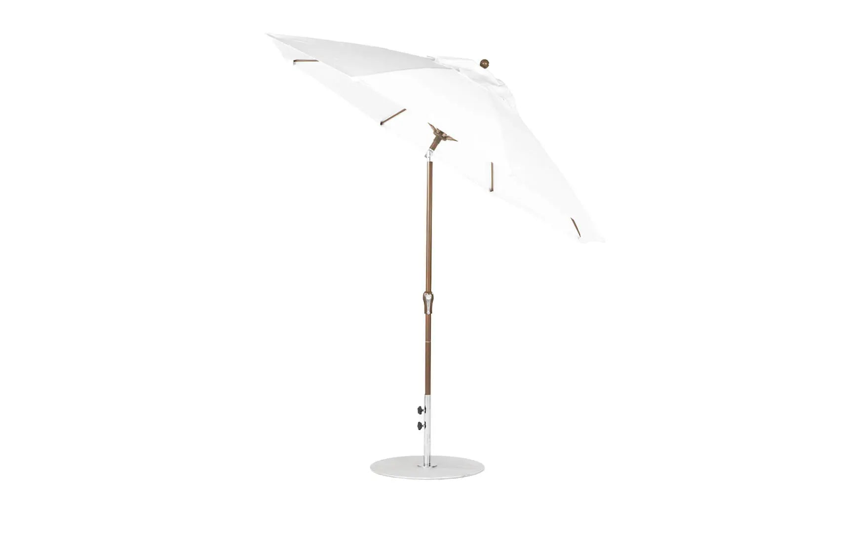 9-foot octagonal crank auto tilt essential fiberglass umbrella in white with black ribs and silver accents