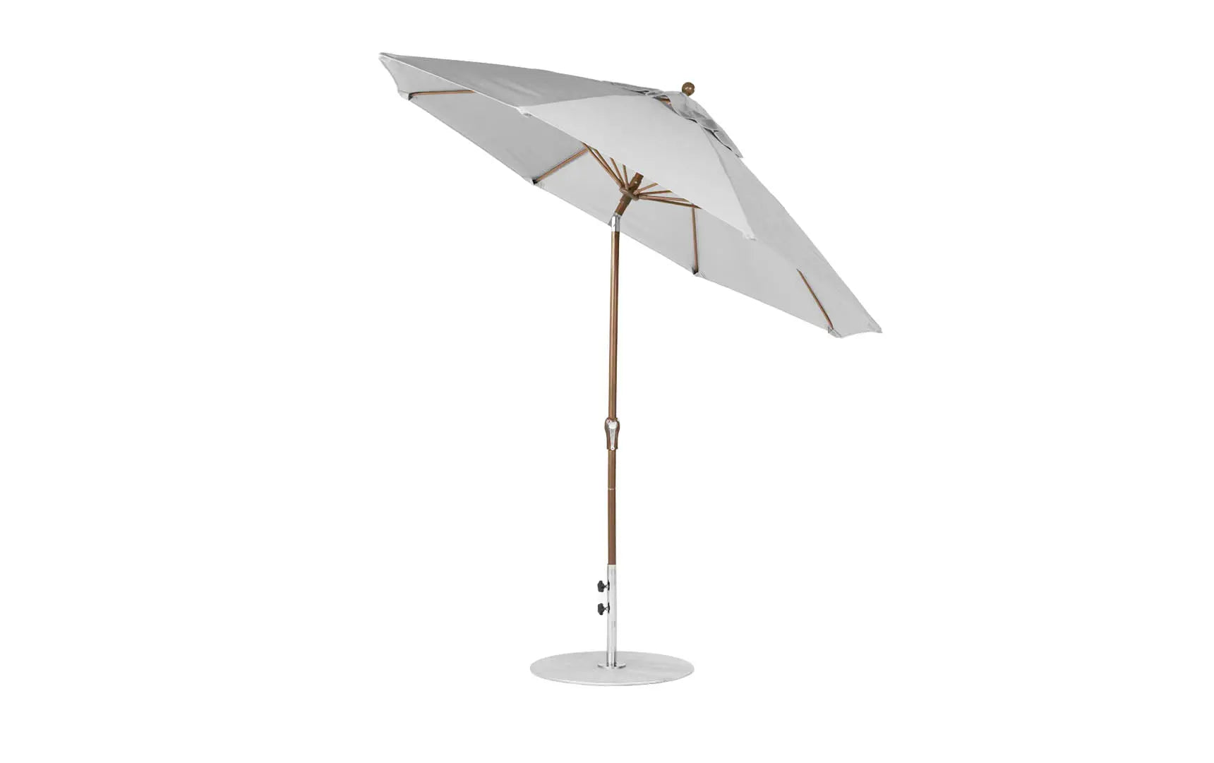 9-foot octagonal crank auto tilt essential fiberglass umbrella in white with black ribs and silver canopy