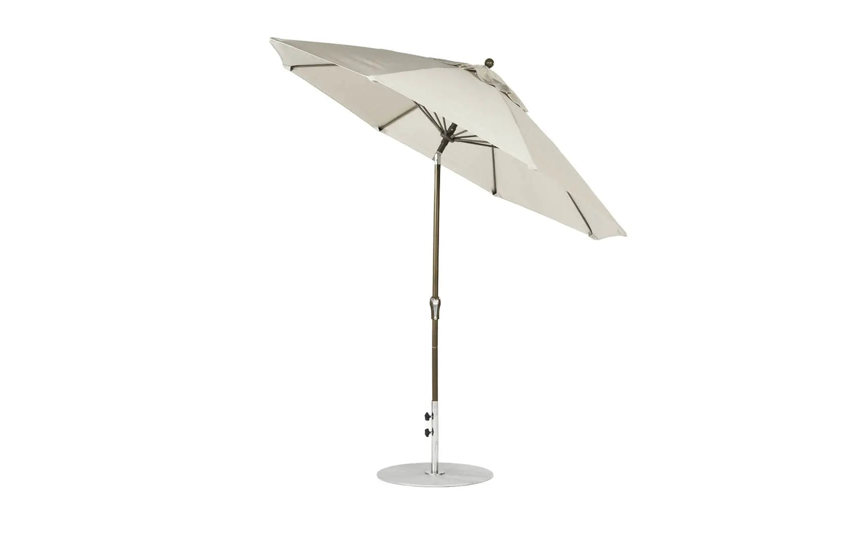 9-foot octagonal crank auto tilt essential fiberglass umbrella in white with black ribs and silver canopy
