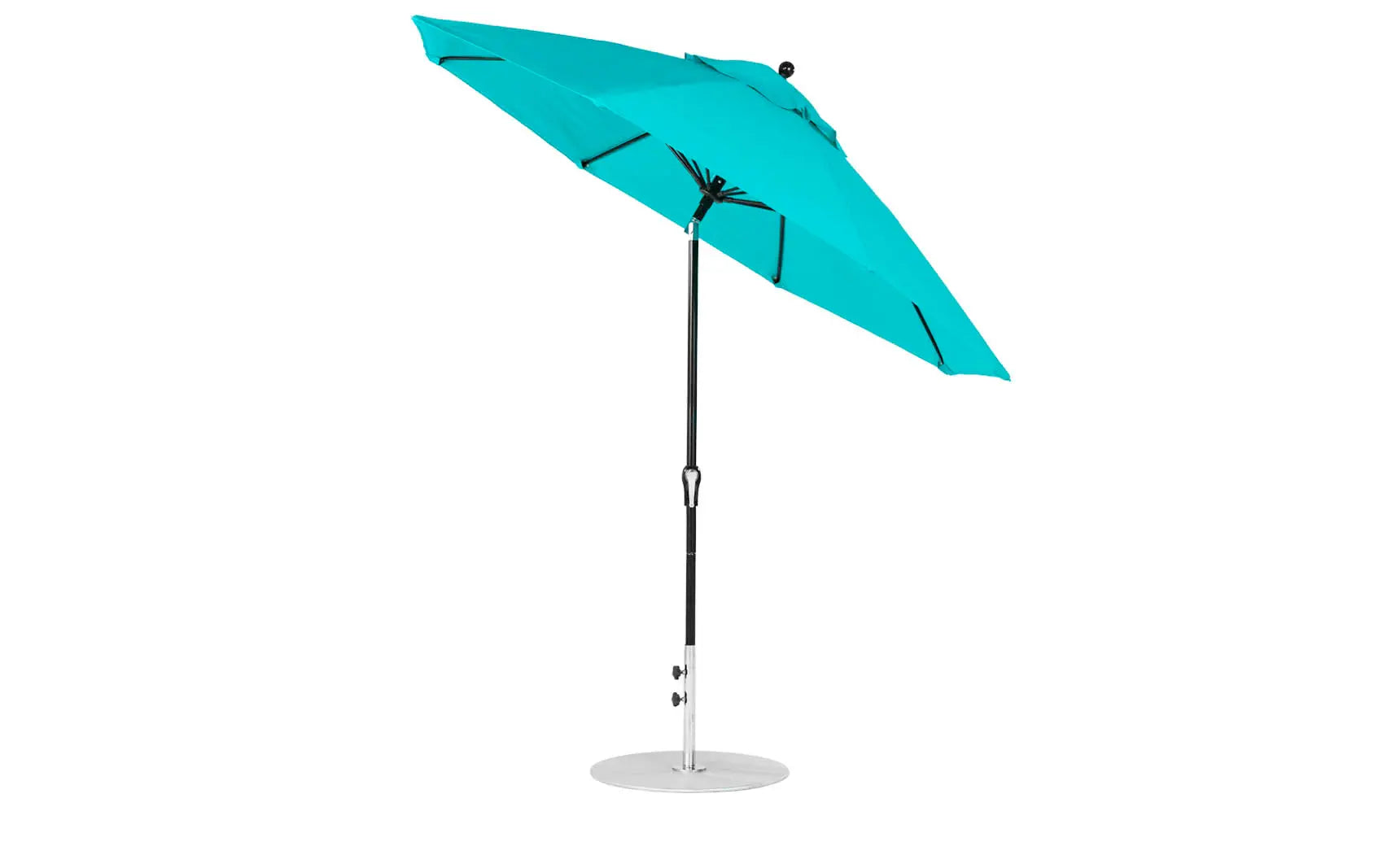 9-foot octagonal crank auto tilt essential fiberglass umbrella in white with black ribs and silver canopy