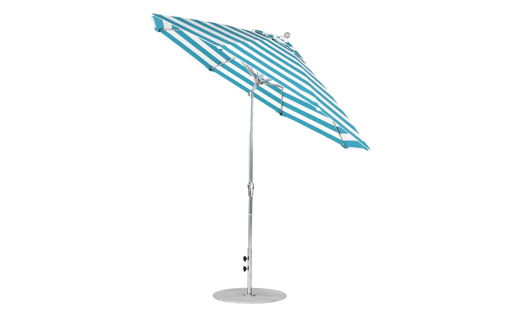 9-foot octagonal crank auto tilt essential fiberglass umbrella in white with black ribs and silver canopy