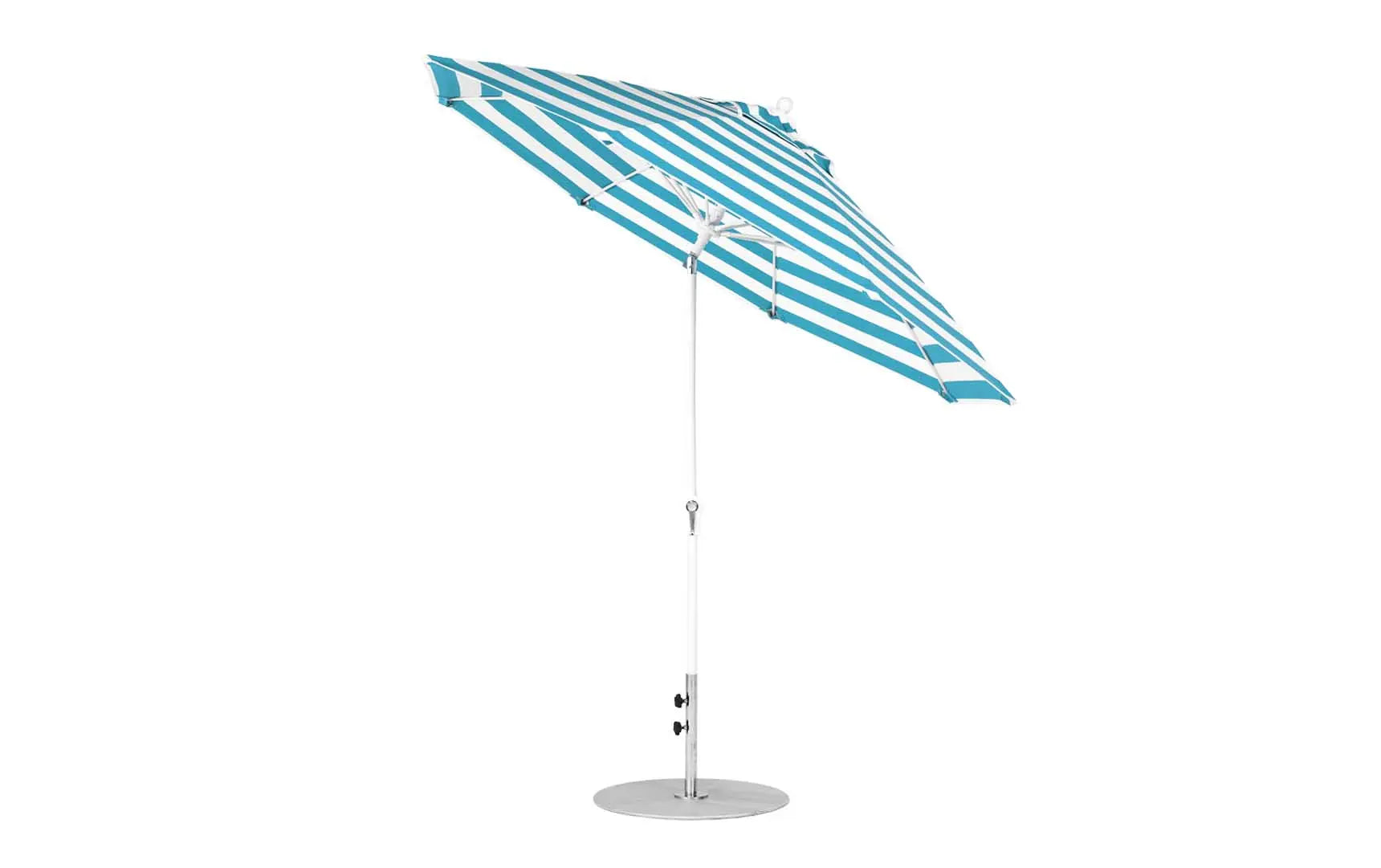 9-foot octagonal crank auto tilt essential fiberglass umbrella in white with black ribs and silver canopy