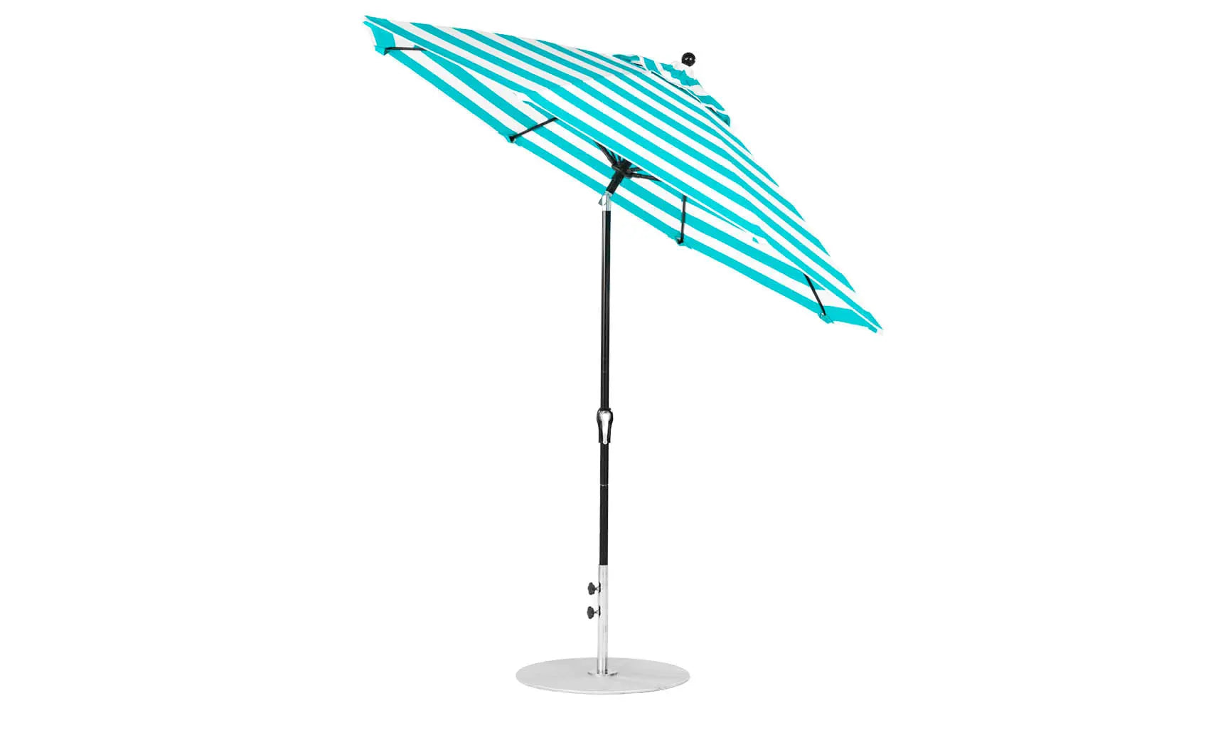 9-foot octagonal crank auto tilt essential fiberglass umbrella in white with black ribs and silver canopy