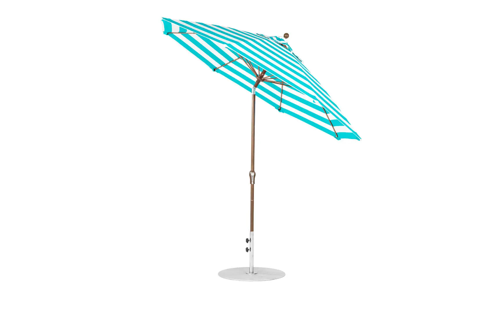9-foot octagonal crank auto tilt essential fiberglass umbrella in white with black ribs and silver accents