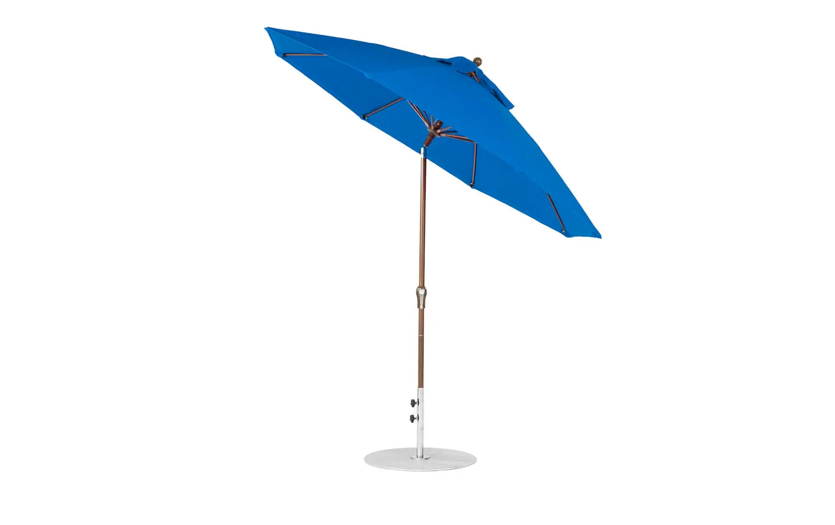 9-foot octagonal crank auto tilt essential fiberglass umbrella in white with black ribs and silver canopy