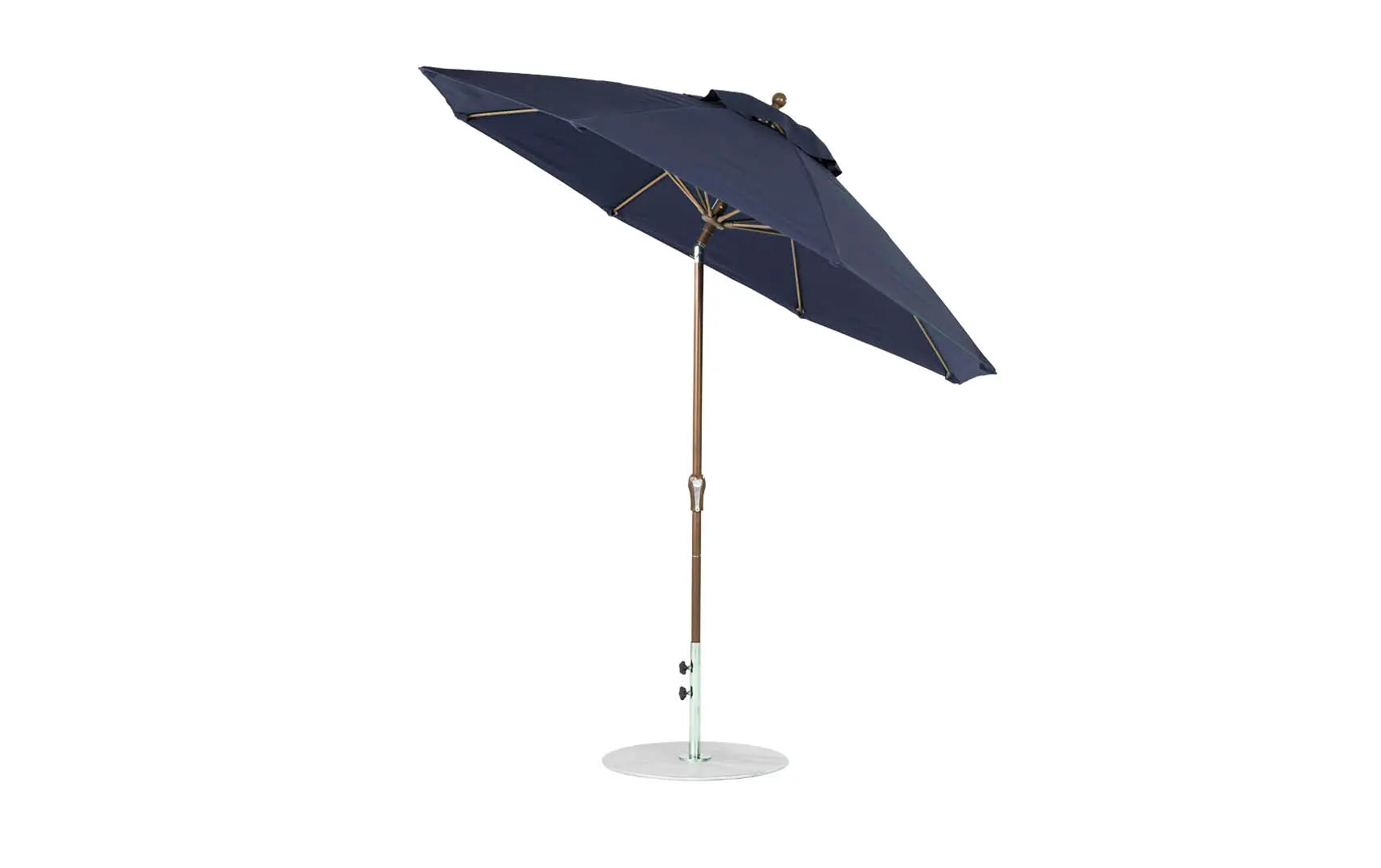 9-foot octagonal crank auto tilt essential fiberglass umbrella in white with black ribs and silver canopy