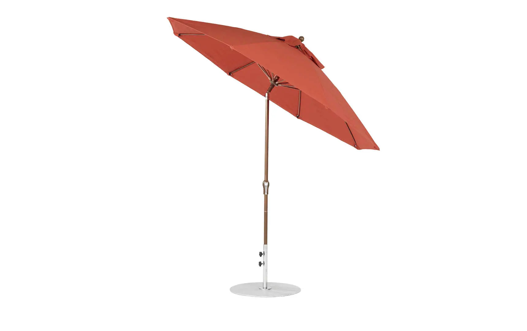 9-foot octagonal crank auto tilt essential fiberglass umbrella in white with black ribs and silver accents