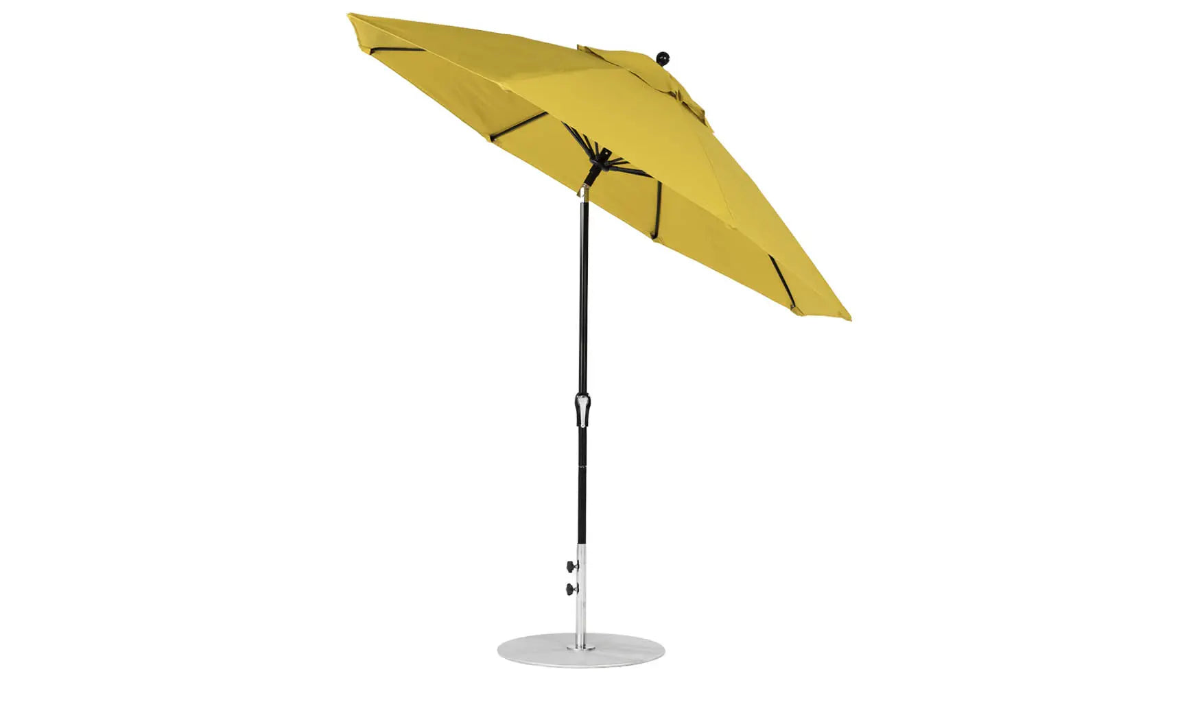 9-foot octagonal crank auto tilt essential fiberglass umbrella in white with black ribs and silver canopy
