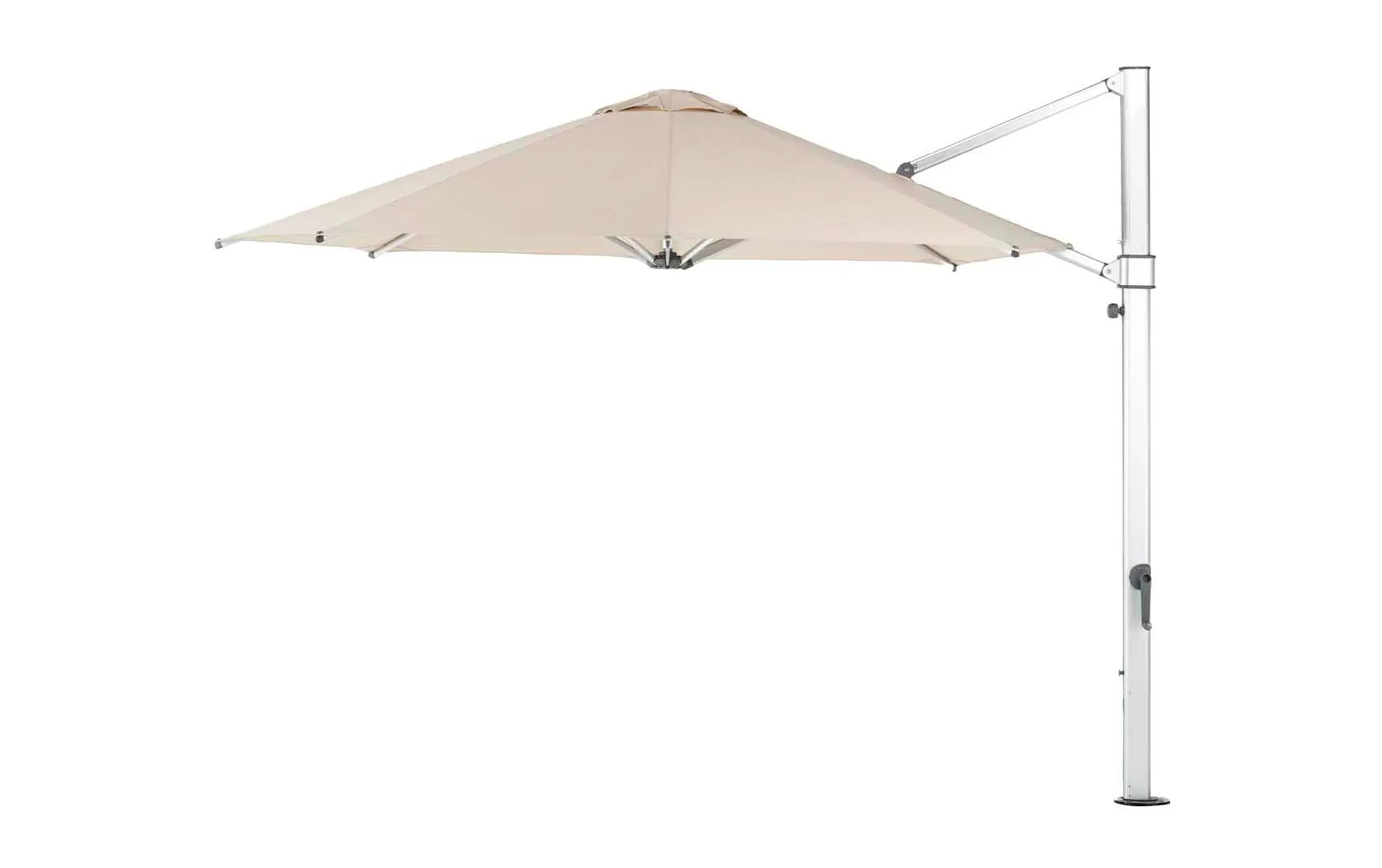 11-foot octagonal umbrella with black cantilever design and clear canopy