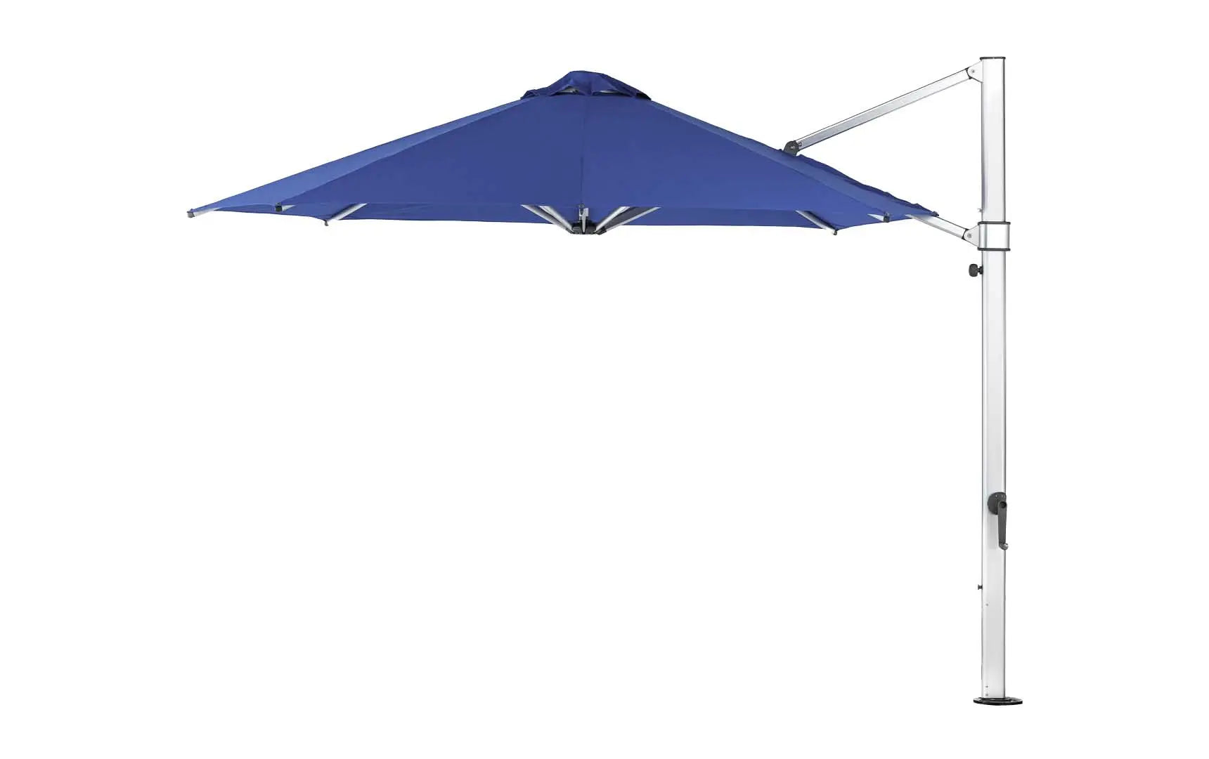 11-foot octagonal umbrella with clear cantilever design and silver ribs