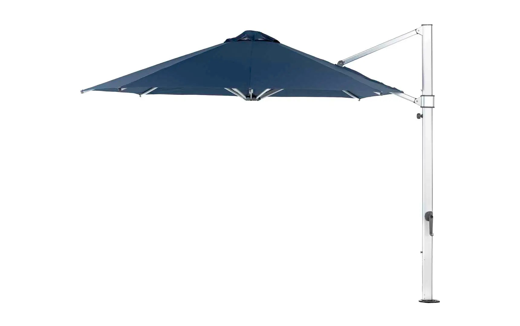 11-foot octagonal umbrella with clear cantilever design and black ribs