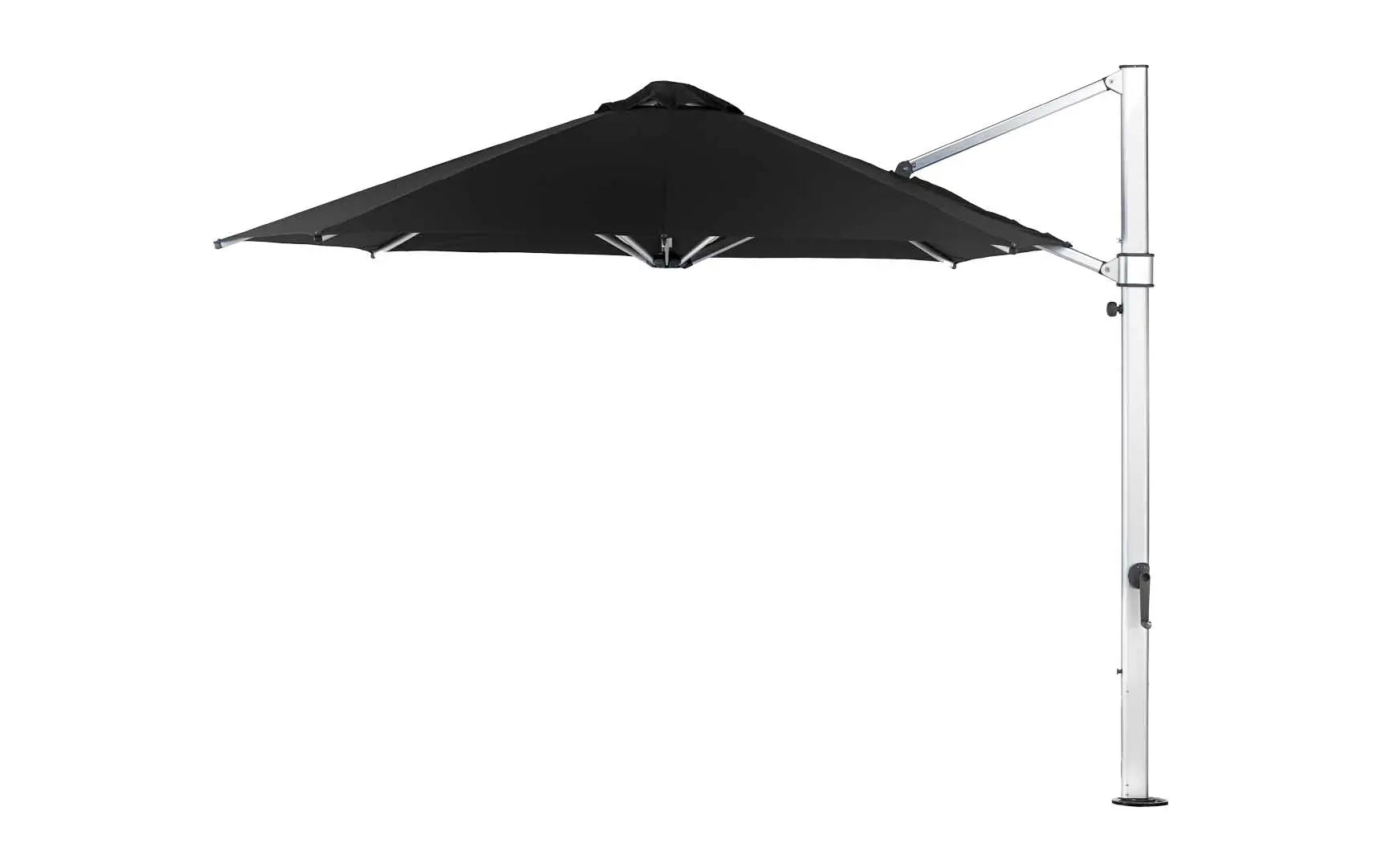 11-foot octagonal umbrella with clear cantilever design and black ribs