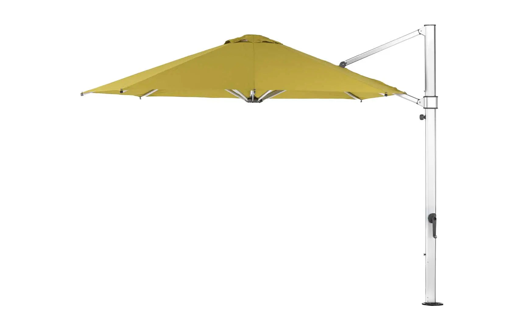 11-foot octagonal umbrella with black cantilever design and clear canopy