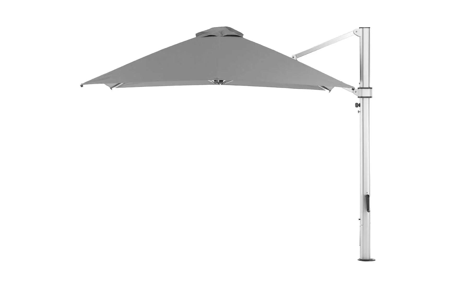 10-foot square ultra cantilever umbrella in black with silver poles and base