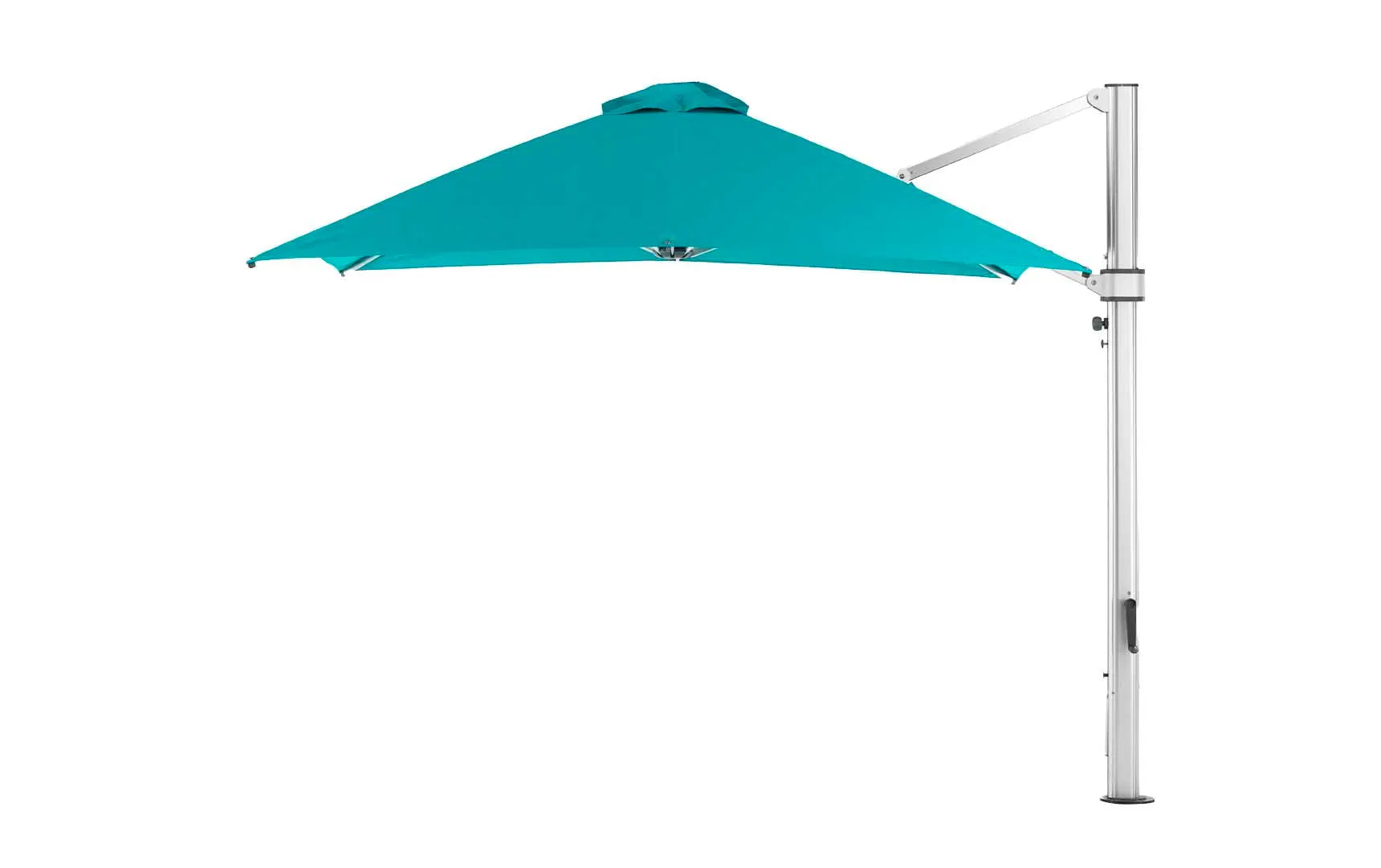 10-foot square ultra cantilever umbrella in black with silver poles and base