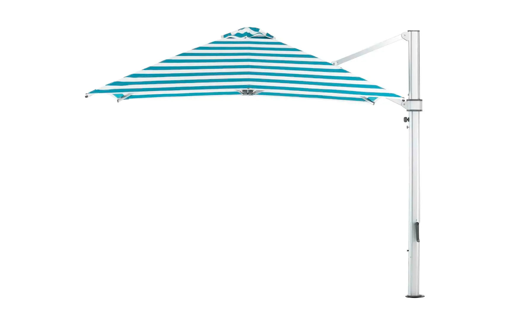 10-foot square ultra cantilever umbrella in black with silver poles and base