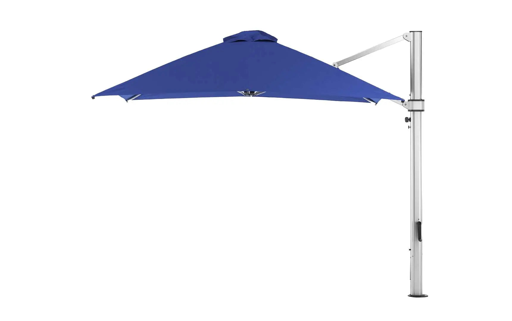 10-foot square ultra cantilever umbrella in black with silver poles and base