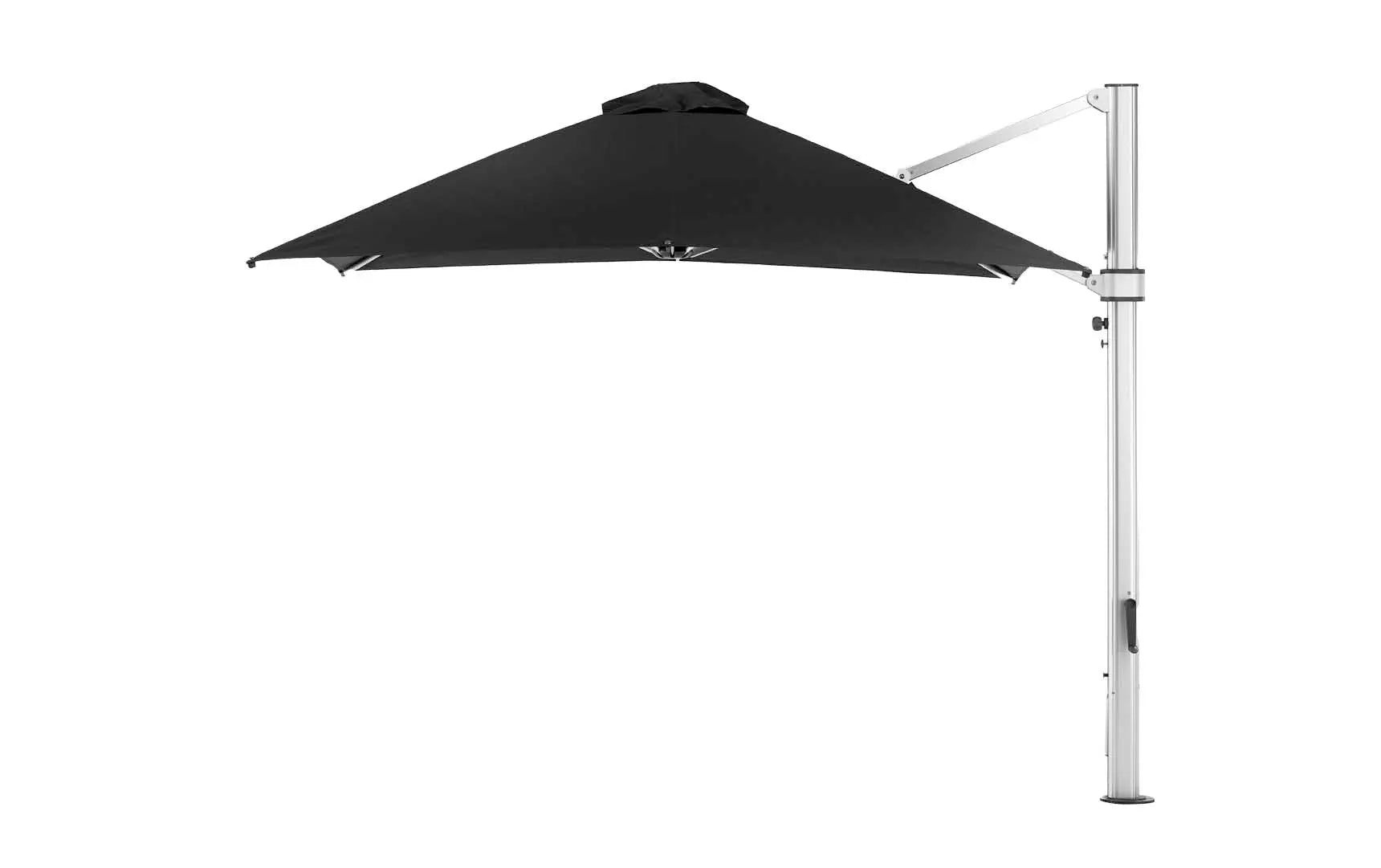 10-foot square ultra cantilever umbrella in black with silver poles and base