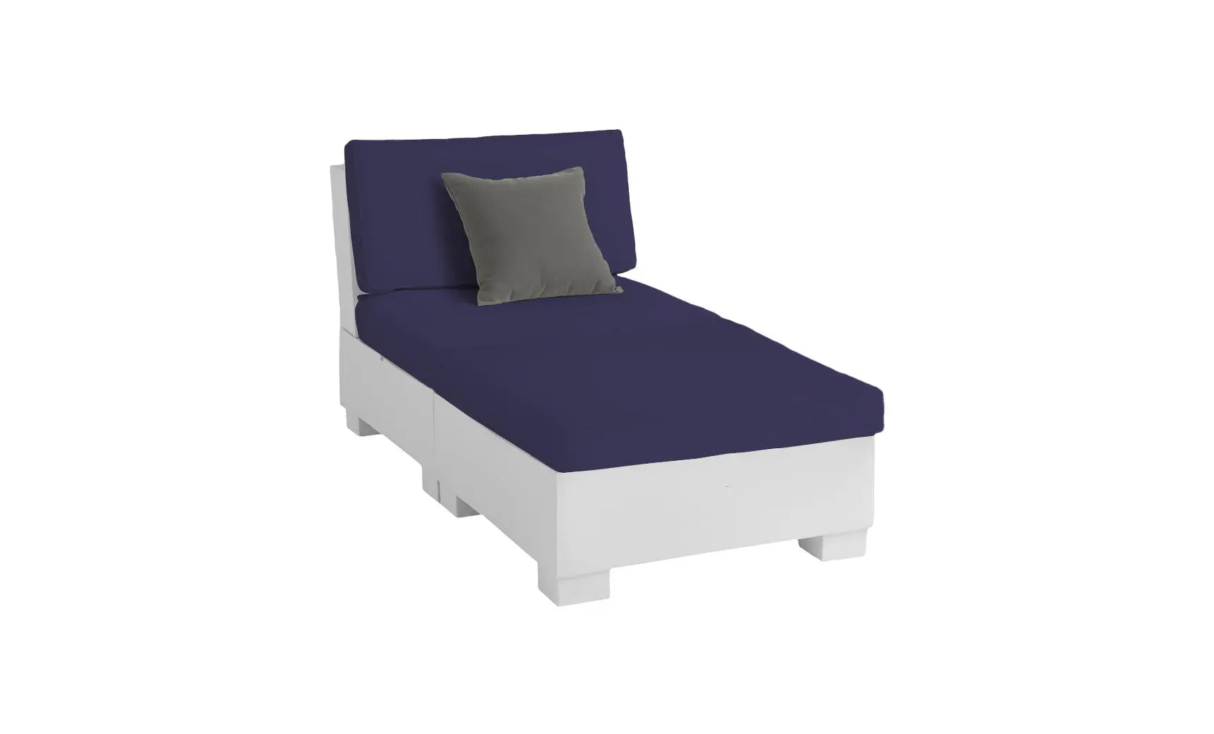 Signature Sectional 2 Piece Sun Chair in beige fabric with wooden frame and armrests.