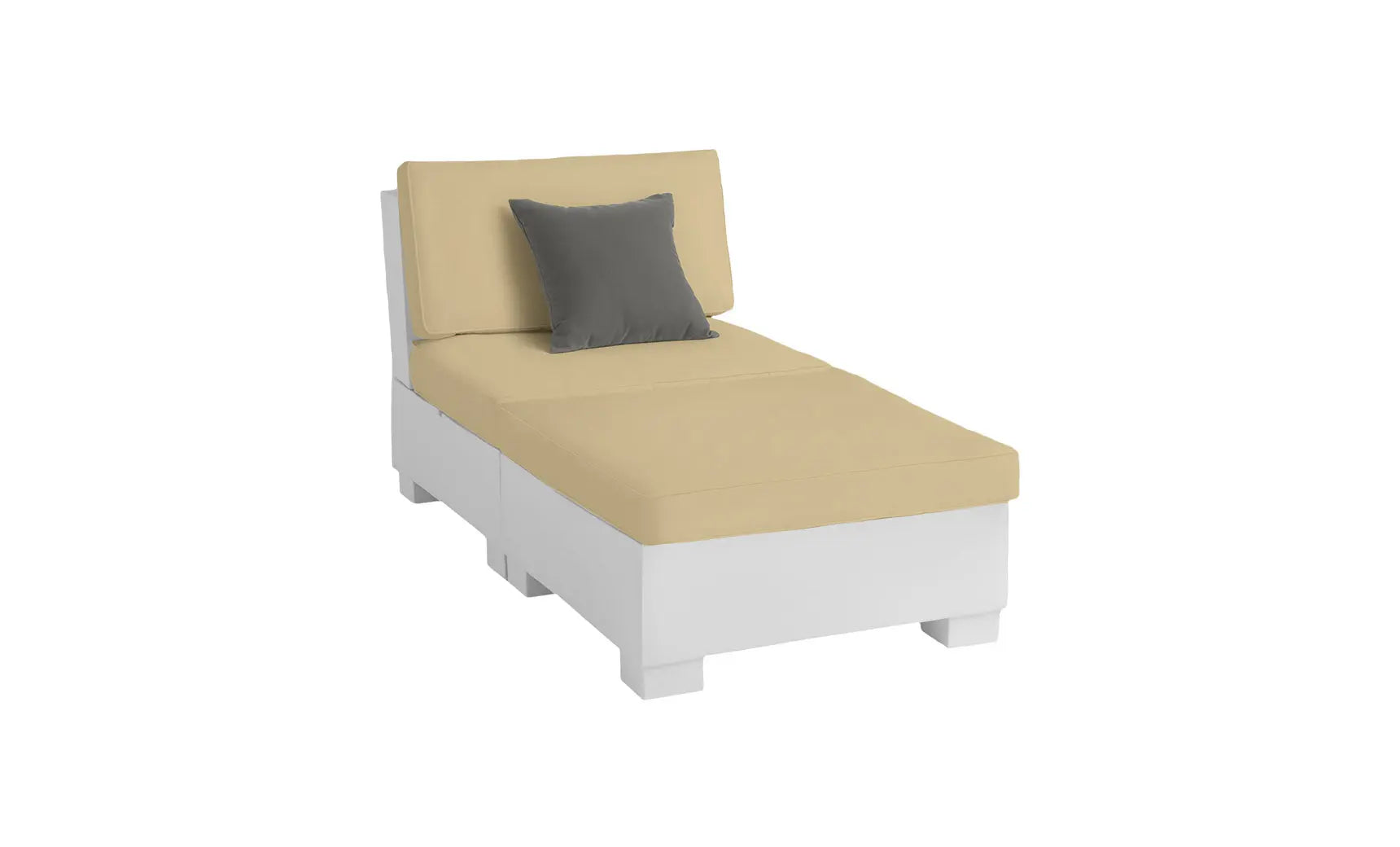 Signature Sectional 2 Piece Sun Chair in beige fabric with curved backrests and armrests.
